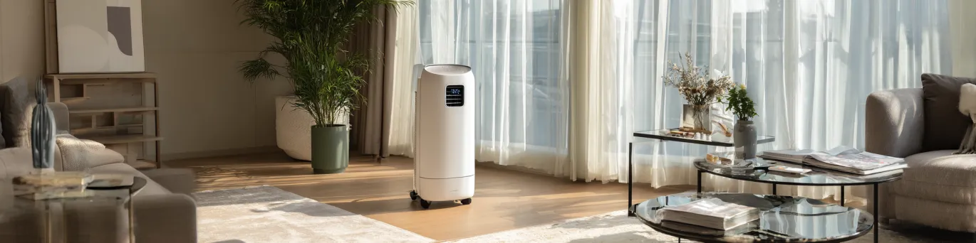Climatiseur mobile ultra-silencieux avec affichage digital, idéal pour les chambres et bureaux en été