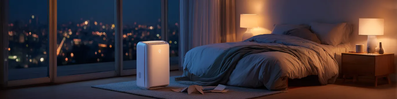 Climatisation mobile ultra-silencieuse rafraîchissant une chambre pendant la nuit pour un sommeil réparateur
