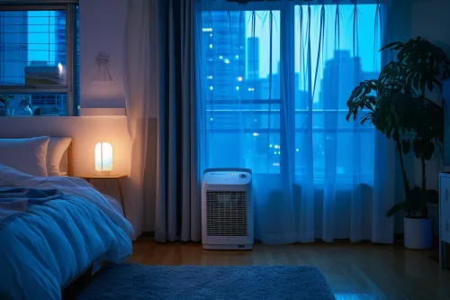 Système anti-vibration intégré dans un climatiseur mobile réduisant les nuisances sonores et améliorant le confort d'utilisation