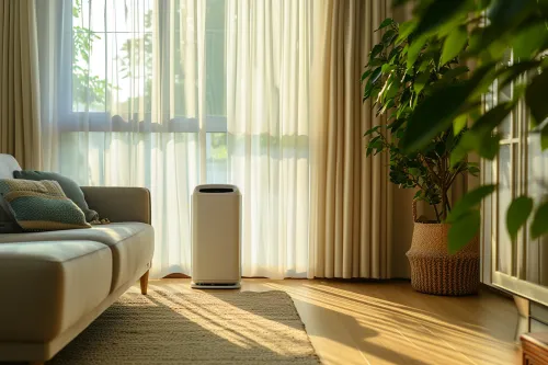 Climatiseur mobile bien positionné près d'une fenêtre avec gaine d'évacuation correctement installée pour performance optimale