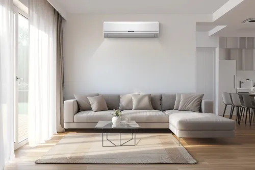 Positionnement d'un climatiseur silencieux sur supports anti-vibrations avec isolation phonique murale