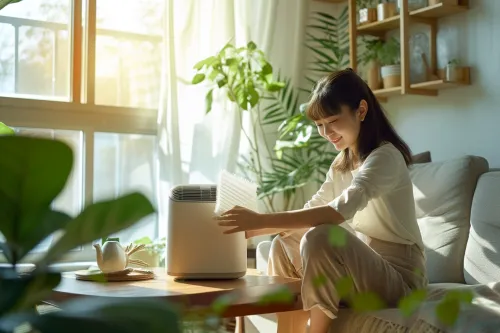 Entretien d'un climatiseur split dans un appartement par un technicien qui nettoie les filtres et vérifie le système