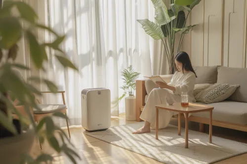 Climatiseur mobile silencieux moderne rafraîchissant une chambre à coucher sans perturber le sommeil